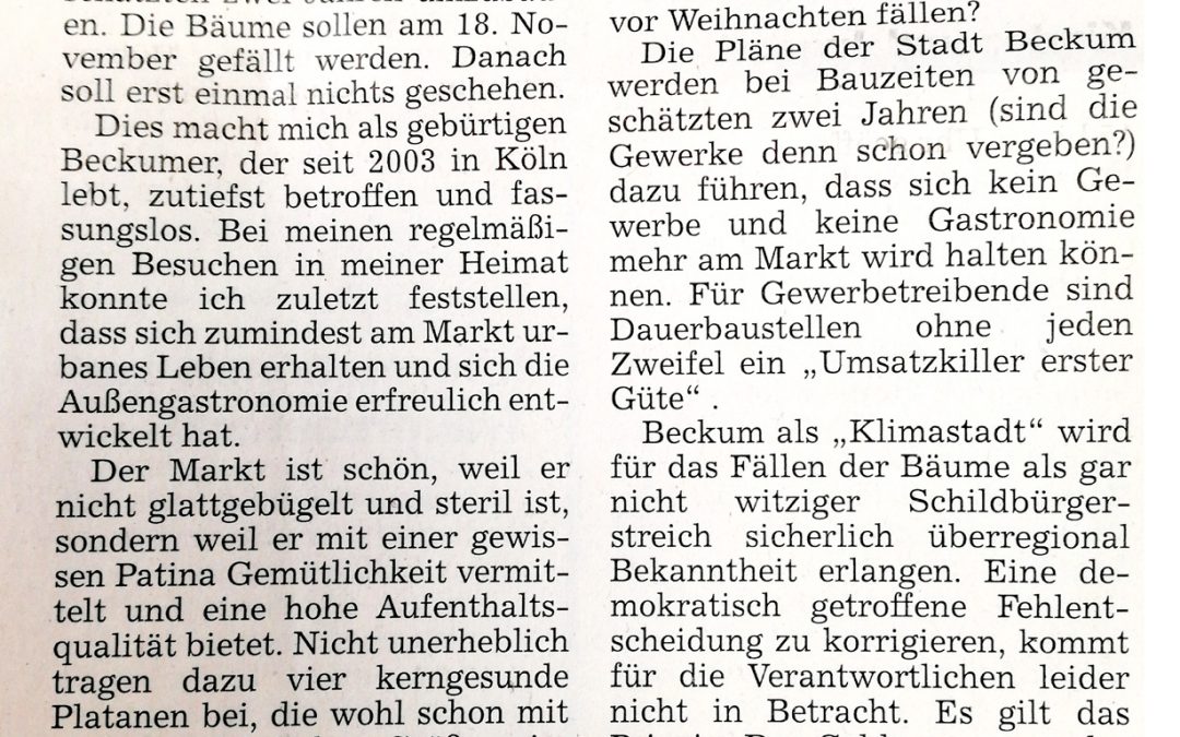 Leserbrief: Groteske Baumfällung von Rainer Frölich