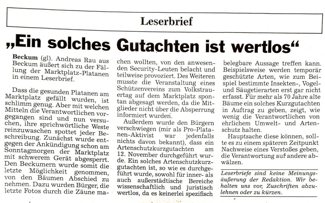 Leserbrief: „Ein solches Gutachten ist wertlos“ von Andreas Rau