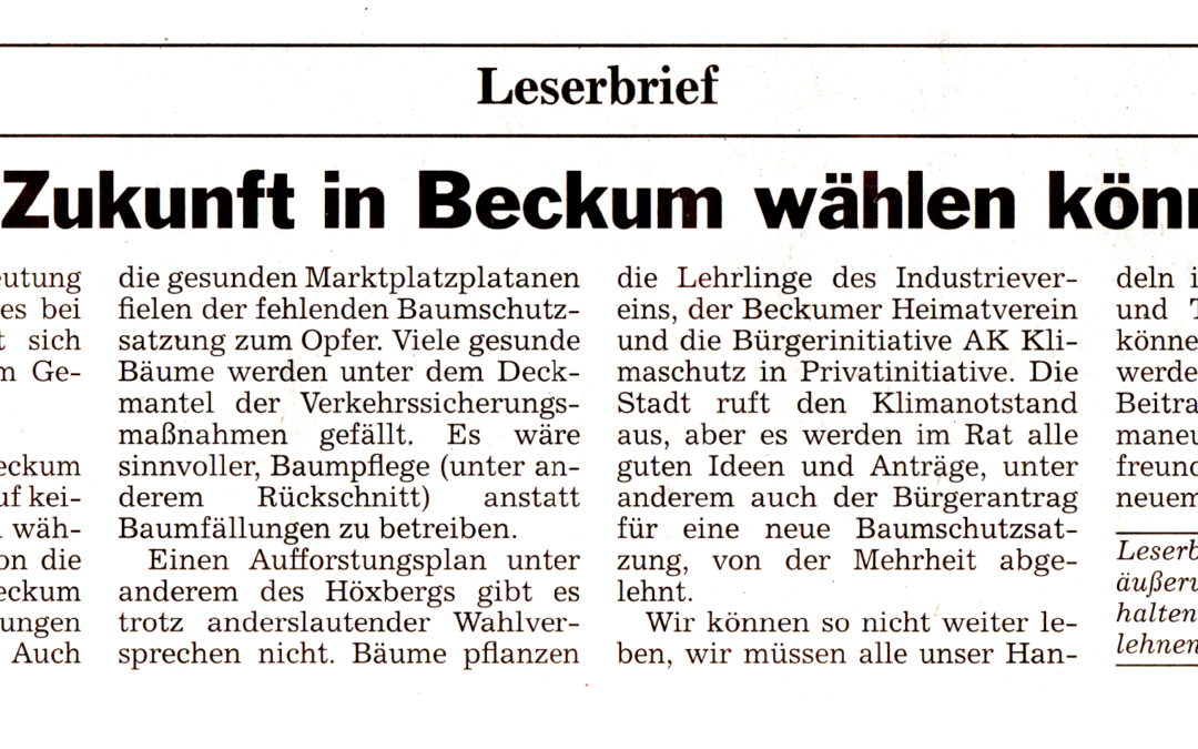 Leserbrief „Wenn die Zukunft in Beckum wählen könnte …“ von Jürgen Platz